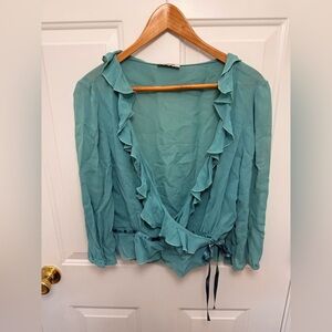 Vintage Moschino Cheap And Chic Blue Ruffled Wrap Top Coquette Girl Dainty Sz 10